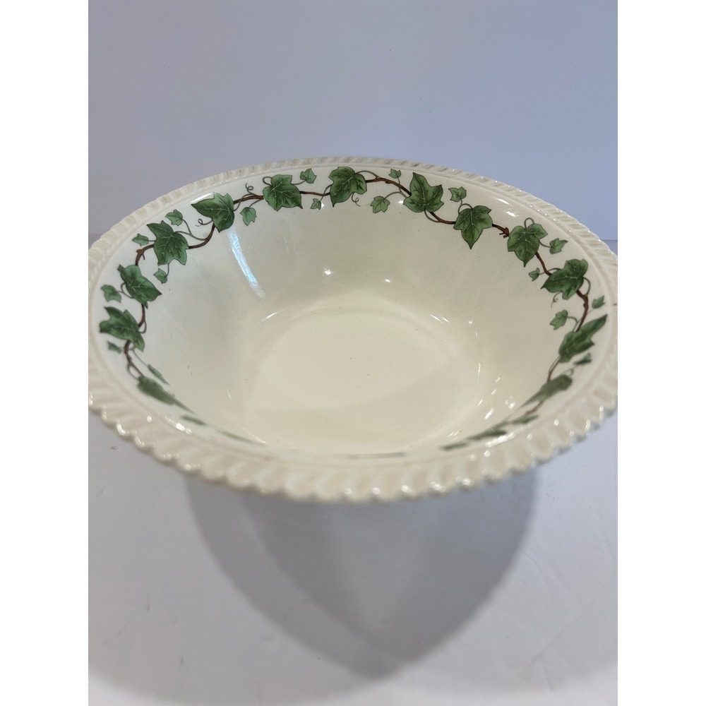 Harker Pottery Royal Gadroon Ivy Serving Bowl Vintage Ceramic Green White 9 Inch